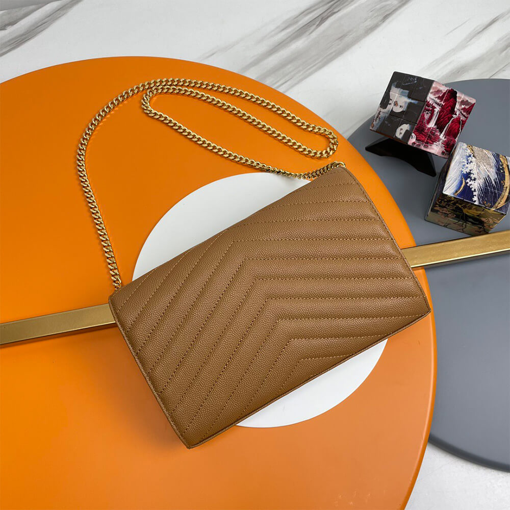 YSL classic cassandre chain wallet in grain de poudre leather