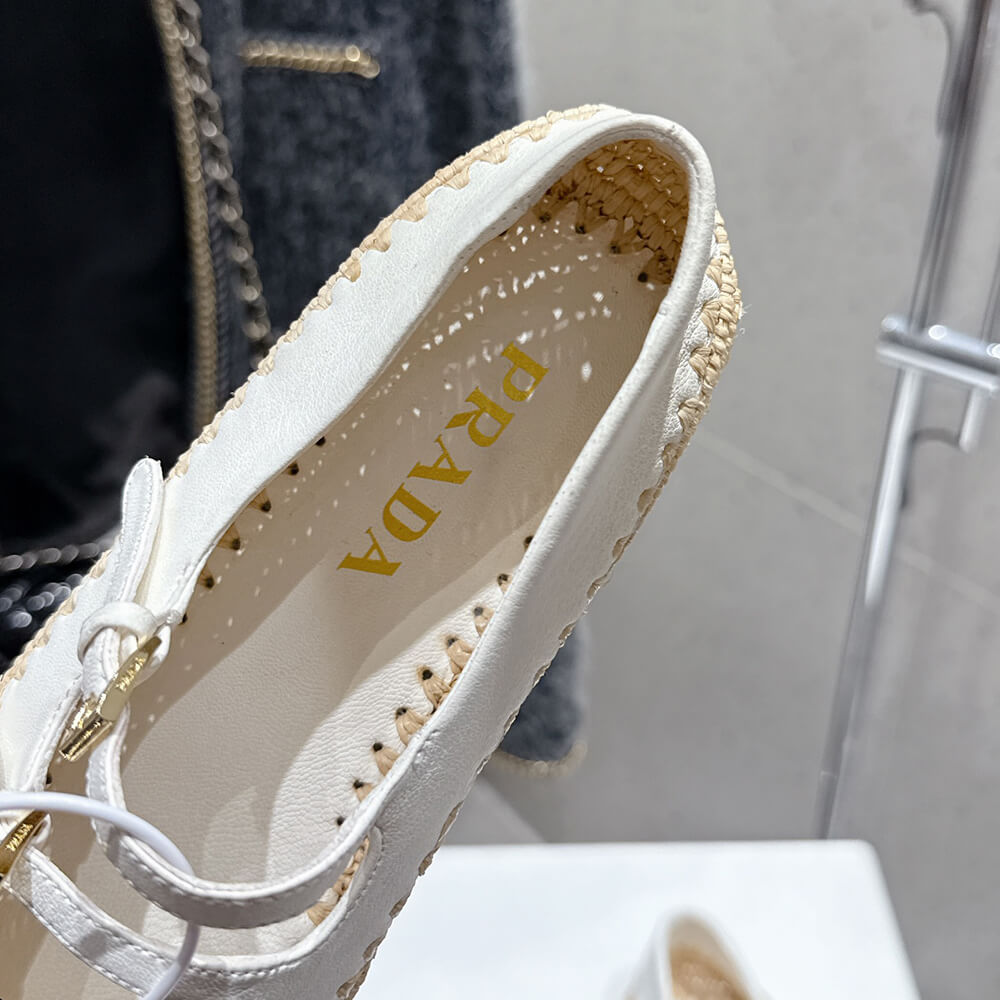 PRADA Nappa leather and raffia ballerinas