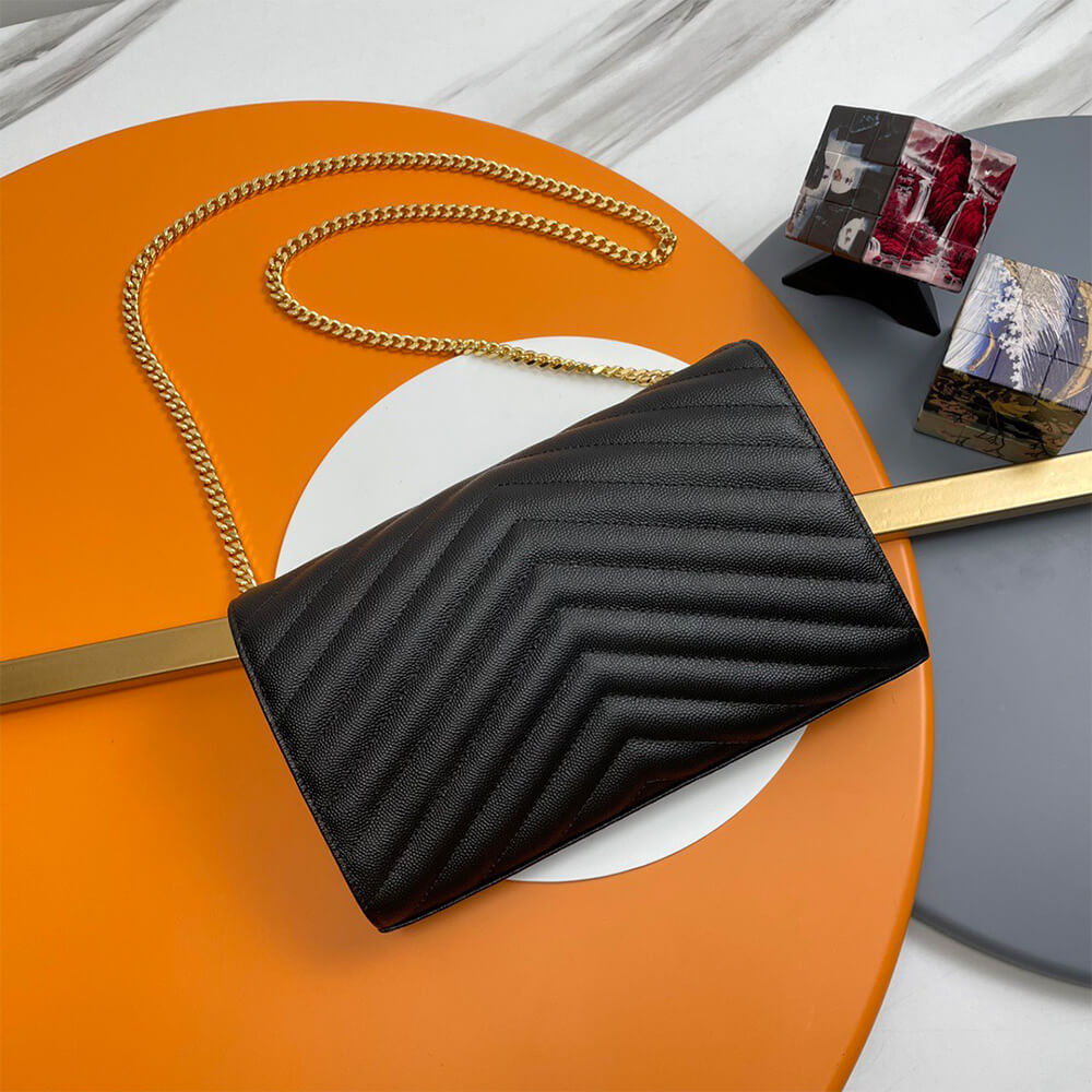 YSL classic cassandre chain wallet in grain de poudre leather