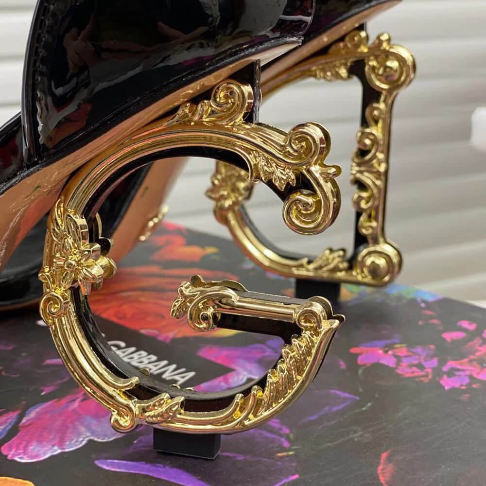 DOLCE   GBBANA Polished calfskin sandals with DG baroque heel