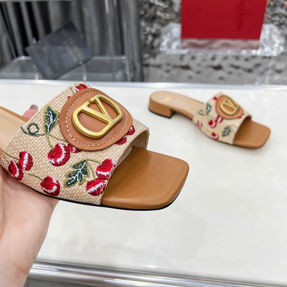 VALENTINO VLOGO SIGNATURE cherry pattern jacquard sandals (heel height 2 cm)