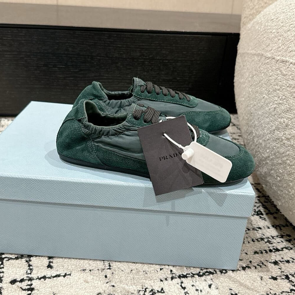 PRADA Collapse Re-Nylon and suede elasticized sneakers