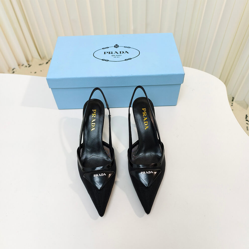 PRADA Mesh fabric slingback pumps