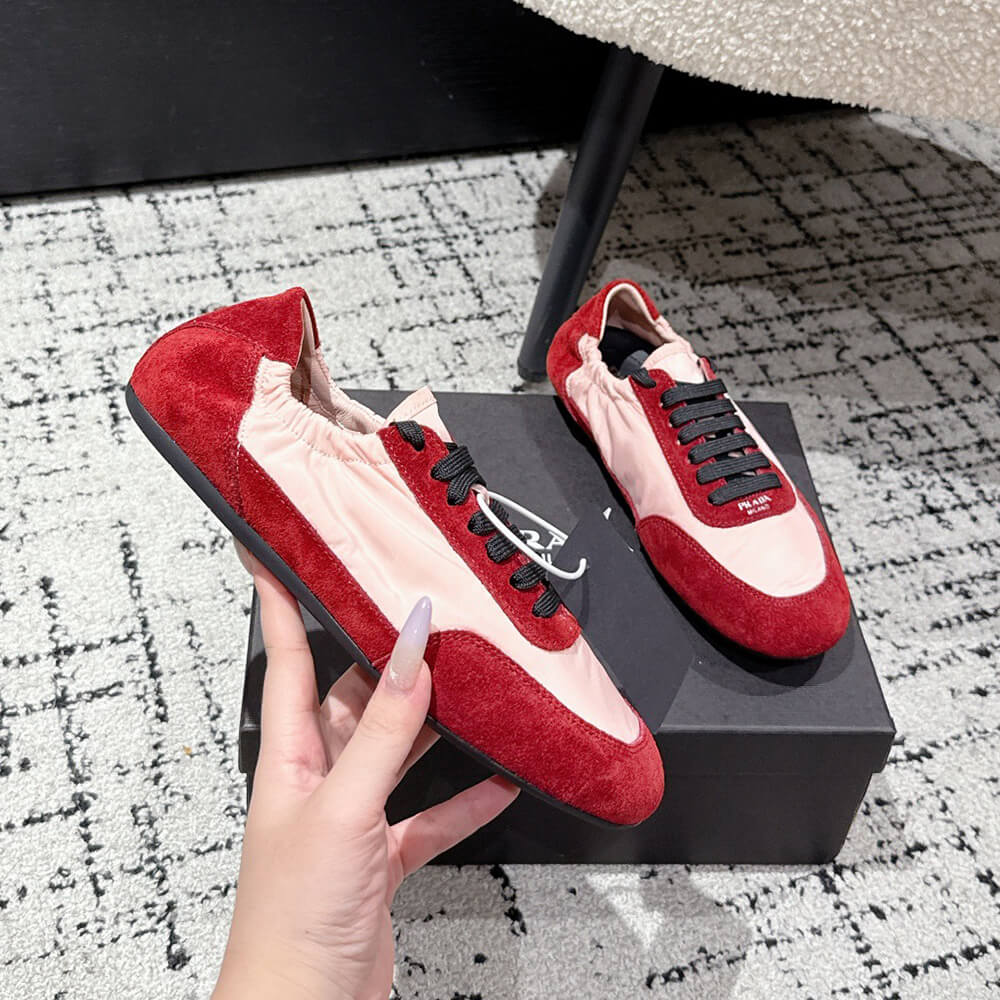PRADA Collapse Re-Nylon and suede elasticized sneakers