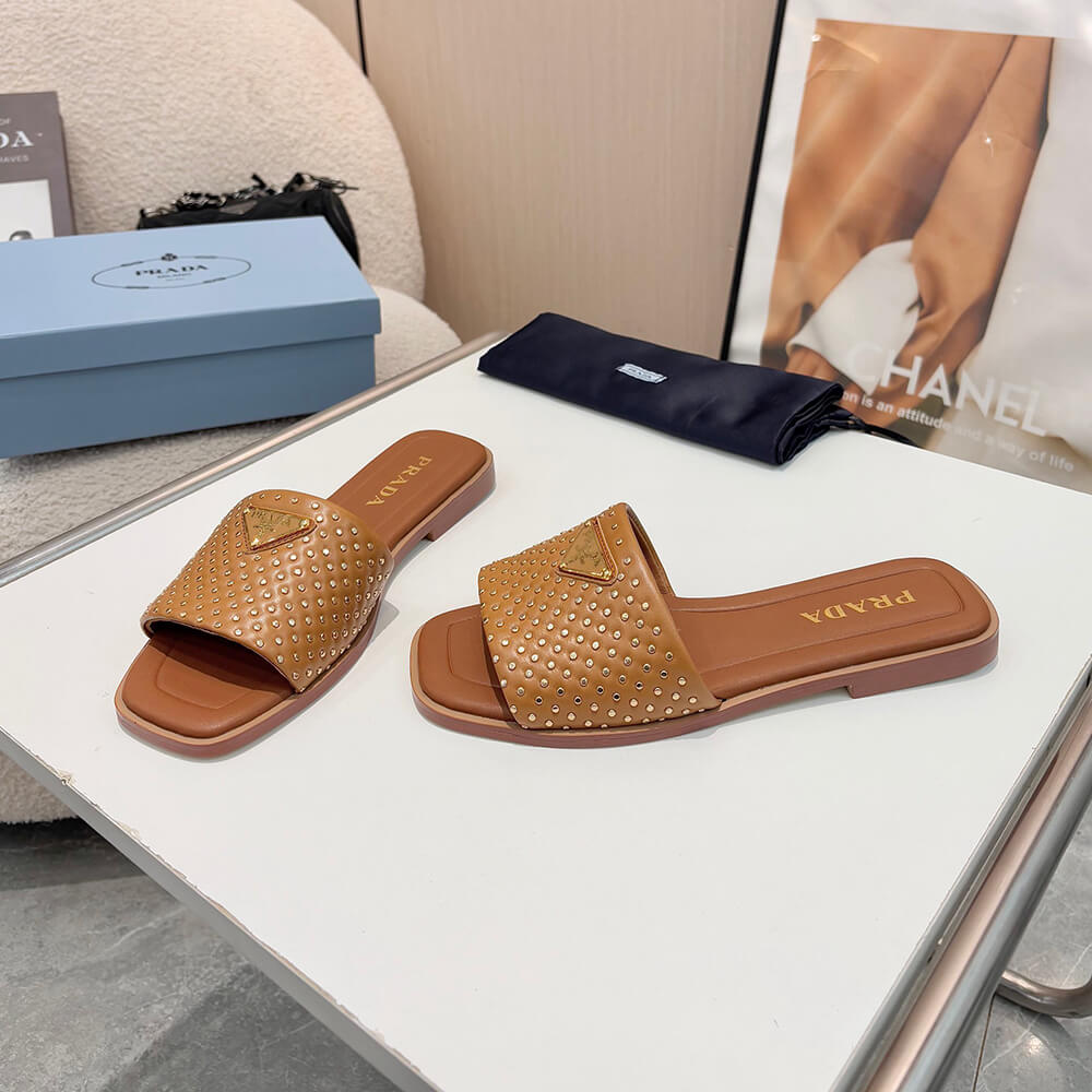 Prada Nappa leather slides with studs
