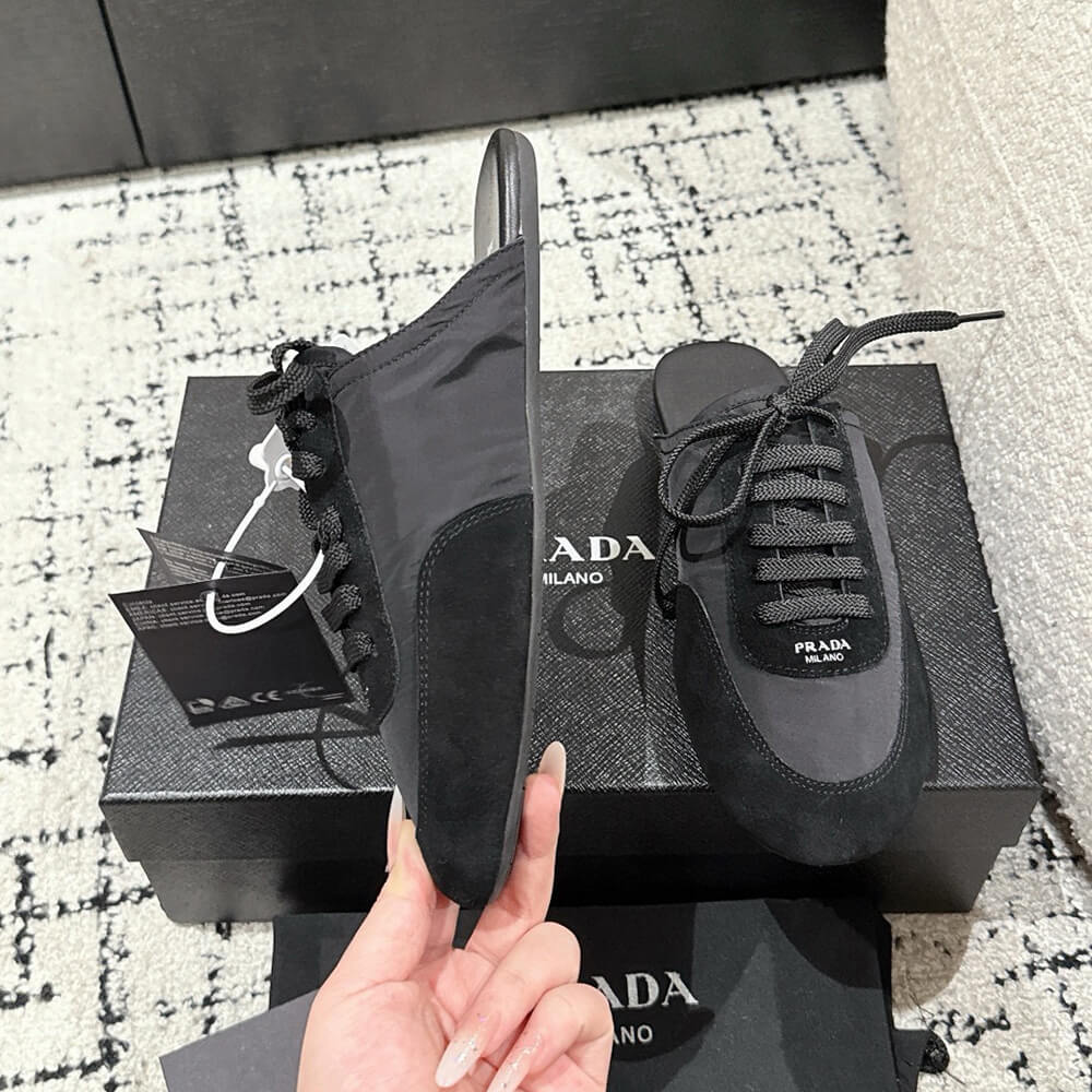 PRADA Collapse Re-Nylon and suede mules