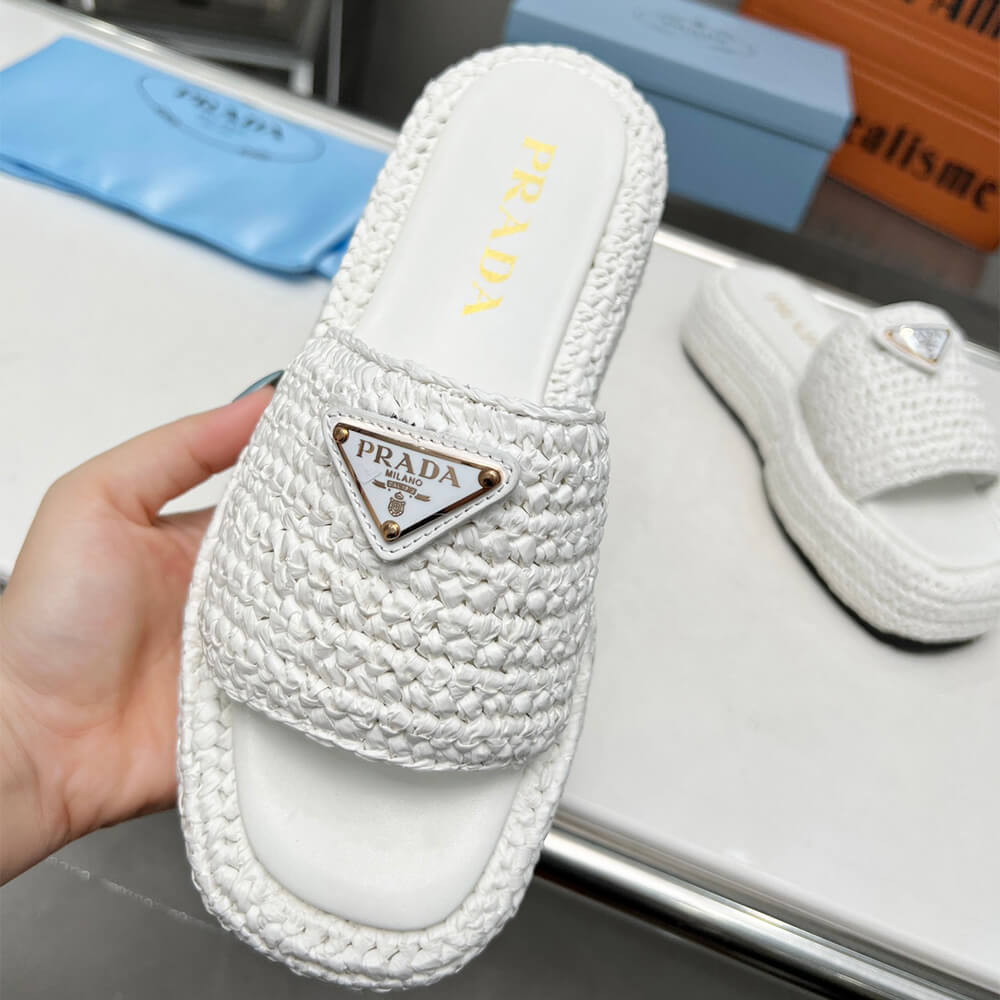 PRADA Crochet flatform slides