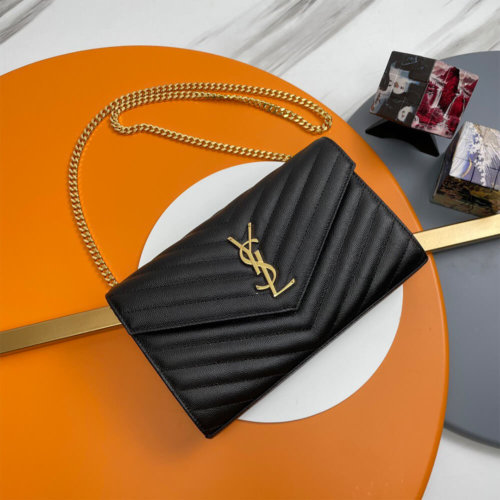 YSL classic cassandre chain wallet in grain de poudre leather